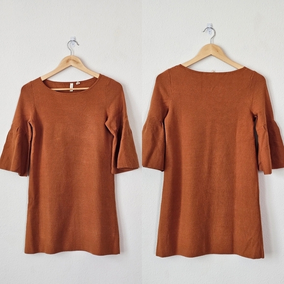 MOTH by Anthropologie Rust Bell Sleeve Tunic Sweater Dress Size XS - Picture 4 of 6